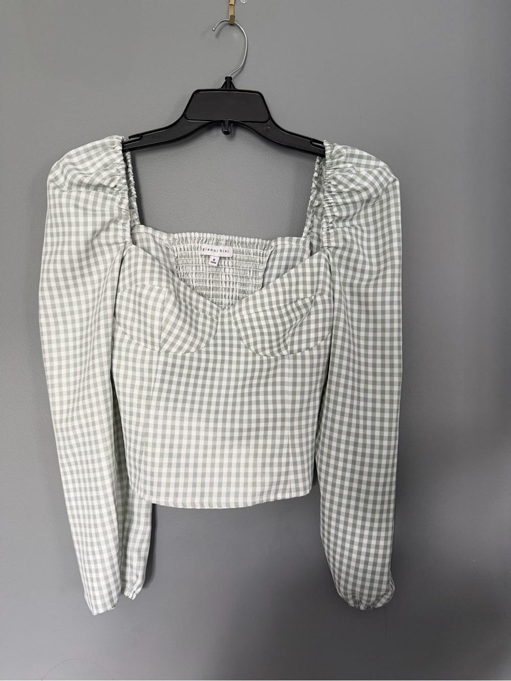 Gianni bini Square-Neck Puff Sleeve Cropped Top - Sage